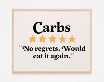 funny carbs kitchen print | boho kitchen wall art | dining room print | funny kitchen rating print | would eat here again poster | unique