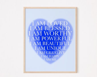 Daily affirmation poster | positive affirmation | lucky girl syndrome | law of attraction | blue gradient decor for college girls |