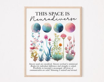 This space is neurodiverse print | neurodiversity poster | neurodivergent decor | autistic poster | adhd | social worker | psychologist gift