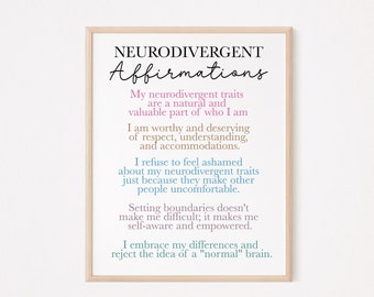 Neurodivergent Affirmations Print: Therapist Office Decor (Digital Download)