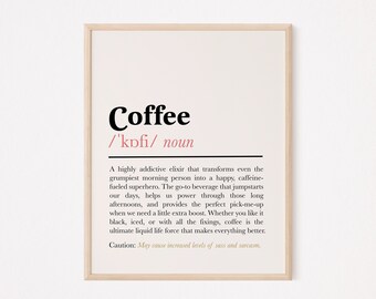 Coffee definition print | coffee bar wall art | funny gift for coffee obsessed | gift for coffee lover | coffee wall art kitchen art print