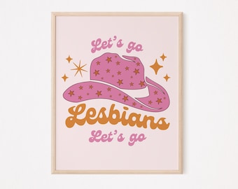 Let's go lesbians let's go print | lesbian print | funny lesbian print | boho lesbian poster | lgbtq | lesbian pride print | queer wall art
