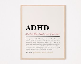 ADHD definition print | adhd poster | attention deficit hyperactivity disorder | mental health | psychologist office | social worker office