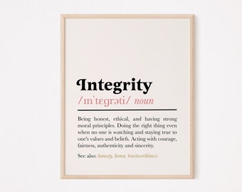 Integrity Definition Print: Inspirational Office Decor (Digital Download)