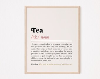 Tea definition print | funny tea wall art | coffee bar wall art | kitchen printable quote | funny kitchen wall art | boho kitchen decor |