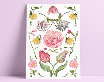 Pink Vintage Botanical Wall Art | Pink Peony Print | Pink Flower Home Decor | Pink Flower Bedroom Decor | Affiche Botanique | Floral Prints