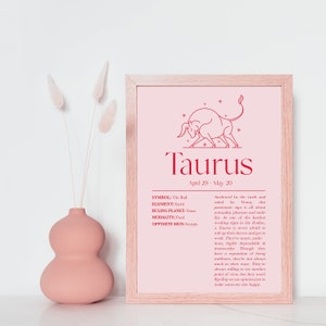 Estampa de Touro, Estampa de Signo do Zodíaco, Estampa de Astrologia, Astrologia do Zodíaco, Horóscopo, Estampa de Touro Rosa, Astrologia do Zodíaco Rosa, Mulher de Touro, Signo
