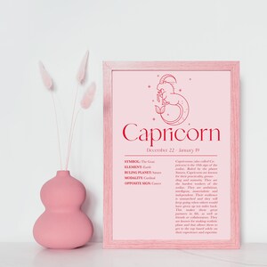 Capricorn Print, Zodiac Sign Print, Astrology Print, Zodiac Astrology, Horoscope, Pink Capricorn Print Pink Zodiac Astrology Capricorn Woman
