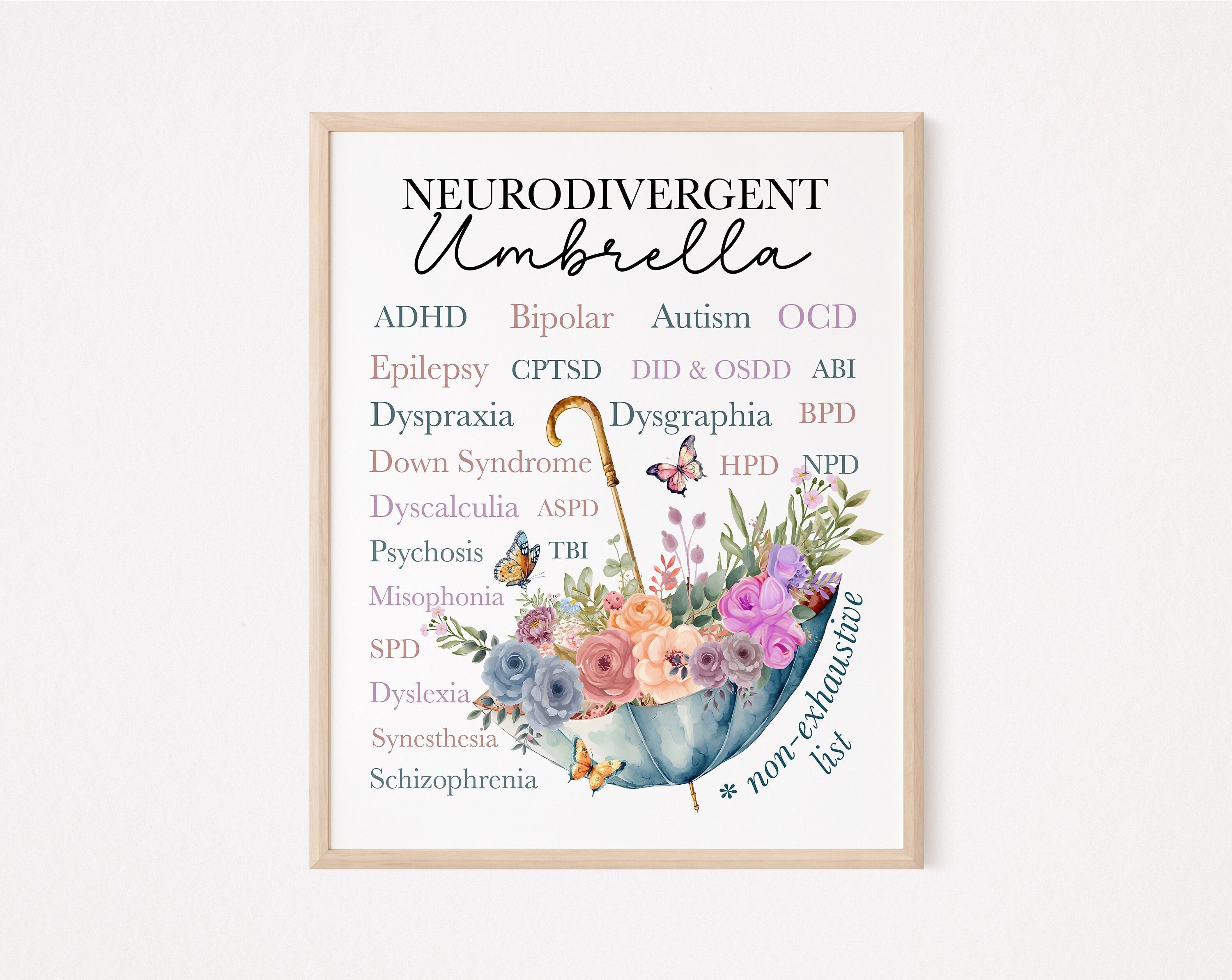 Neurodivergent umbrella print | neurodiversity poster | autism poster | adhd poster | ocd awareness | school counselor | psychologist office