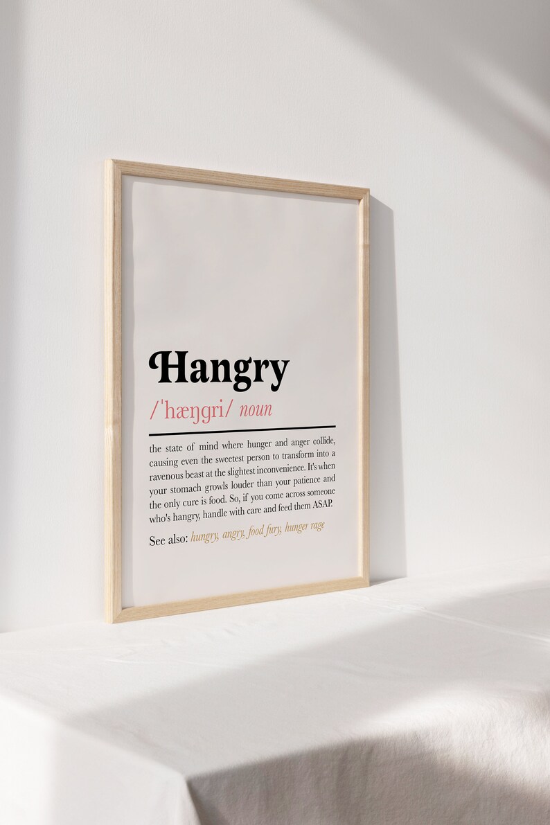 Hangry Definition Print: Funny Kitchen Quote Decor (digital Download ...