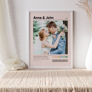 May include: A wedding poster with a photo of a couple embracing, the text "Anne & John" and the year "2022".