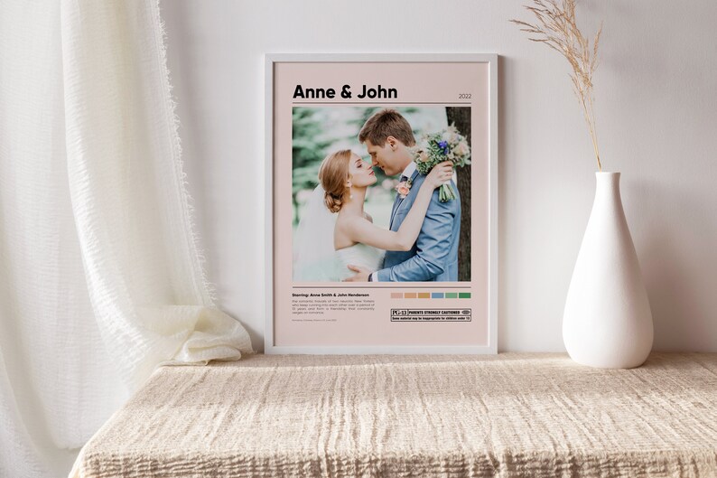 May include: A wedding poster with a photo of a couple embracing, the text "Anne & John" and the year "2022".
