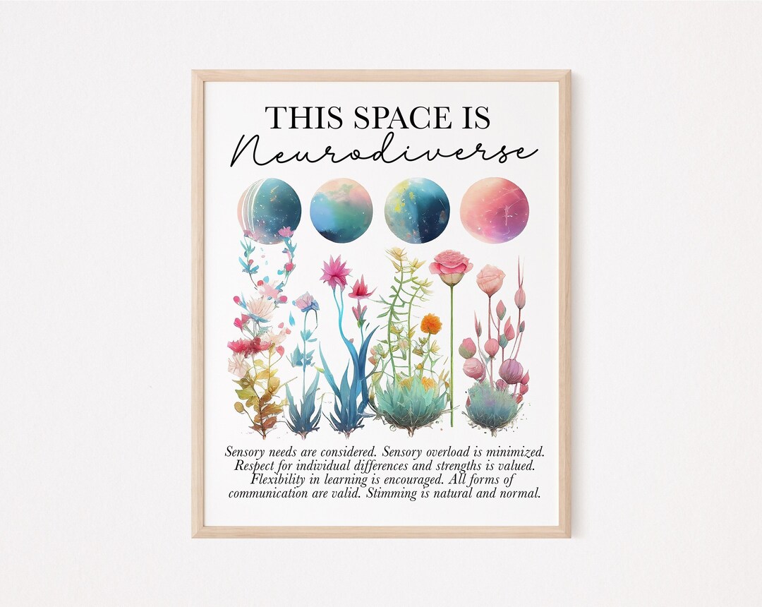 This space is neurodiverse print | neurodiversity poster | neurodivergent decor | autistic poster | adhd | social worker | psychologist gift