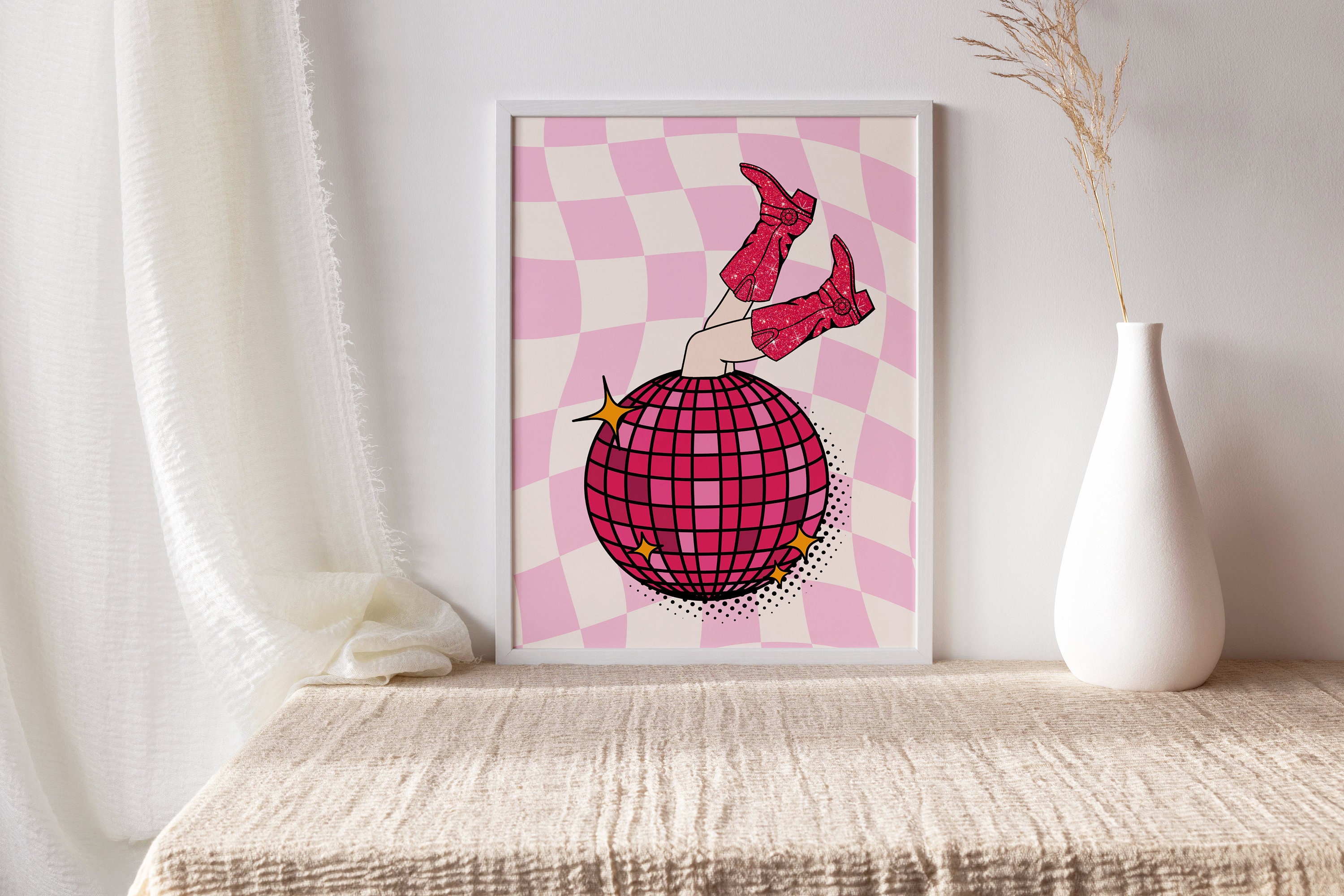 Disco Cowgirl Print Pink Rodeo Print Preppy Western Wall - Etsy