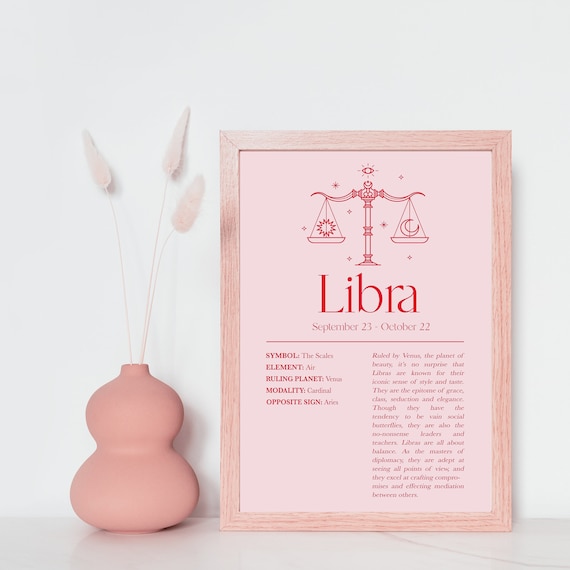 Libra Print, Zodiac Sign Print, Astrology Print, Zodiac Astrology, Horoscope, Pink Libra, Pink Zodiac Astrology, Libra Woman, Gift for Libra