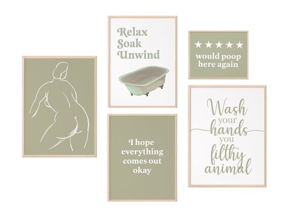 Sage Green Bathroom Wall Decor Set of 5 Nordic Danish | Etsy
