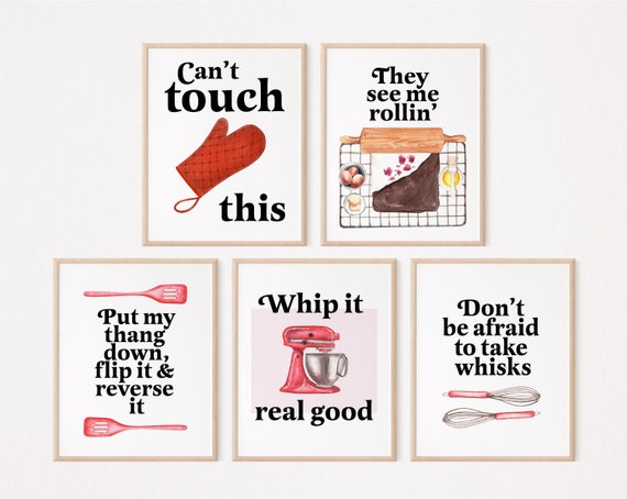 Baking Print Set Funny Kitchen Print Set Kitchen Puns 