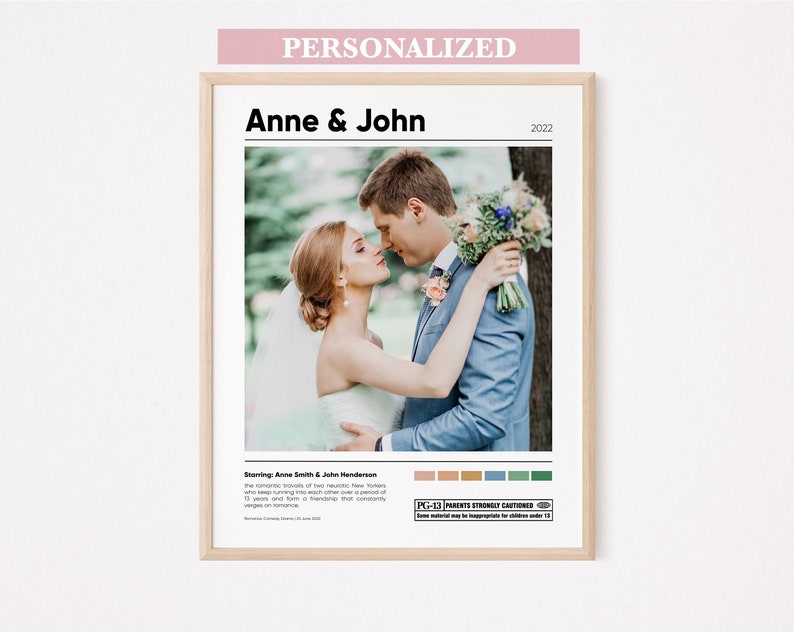 Personalized Couple Movie Poster Print | Custom Couple Poster | Couple Wedding Gift Print | Movie Poster for Couple valentines couple gift image 1