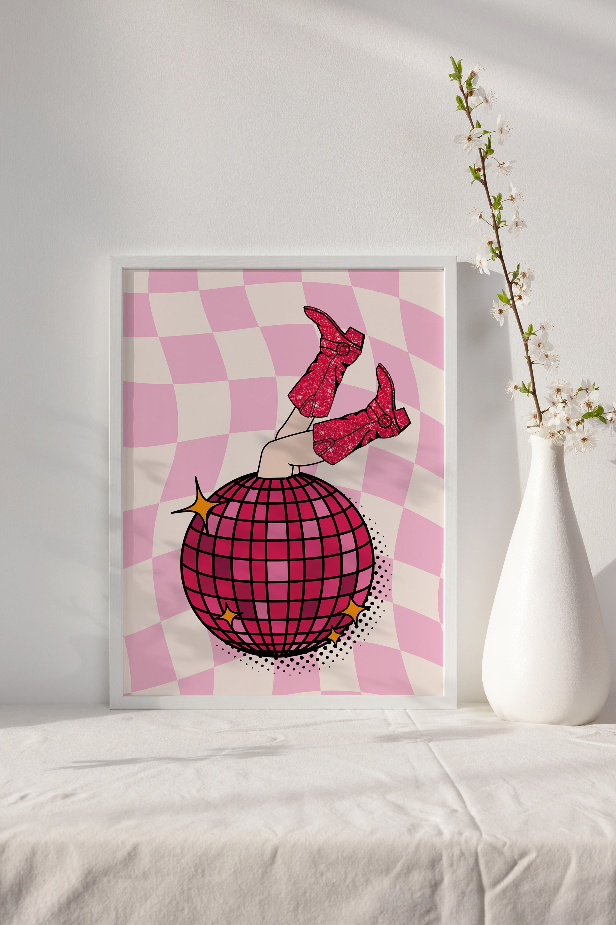 Disco Cowgirl Print Pink Rodeo Print Preppy Western Wall - Etsy