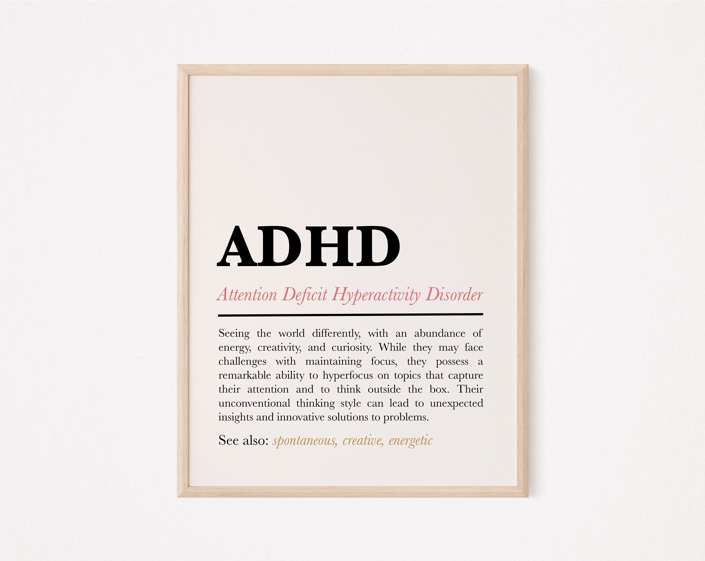 ADHD Definition Print | Adhd Poster | Attention Deficit Hyperactivity ...