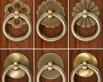 Ring Pull Knobs Handles Retro cupboard drawer dresser pulls Door ring wardrobe Knobs flower base Brass pulls Hardware Cabinet Knobs