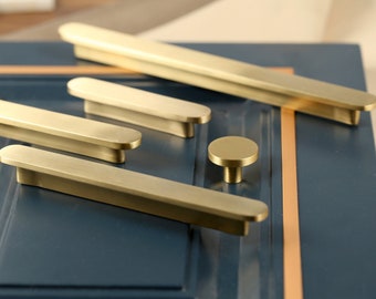 3.78" 5.0" 7.55" Modern Solid Brass Drawer Pulls Knobs Kitchen Pulls ...