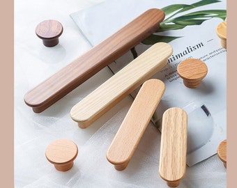 Nature wood handles pulls for Cabinet Modern Drawer Knob dresser door hardware Black walnut Beech Ash Oak wood drawer handles