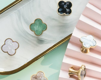 Four leaf Clover Brass crystal Knobs Ink painting style luxury drawer pulls wardrobe Knob Cabinet Knobs Modern Drawer Knob