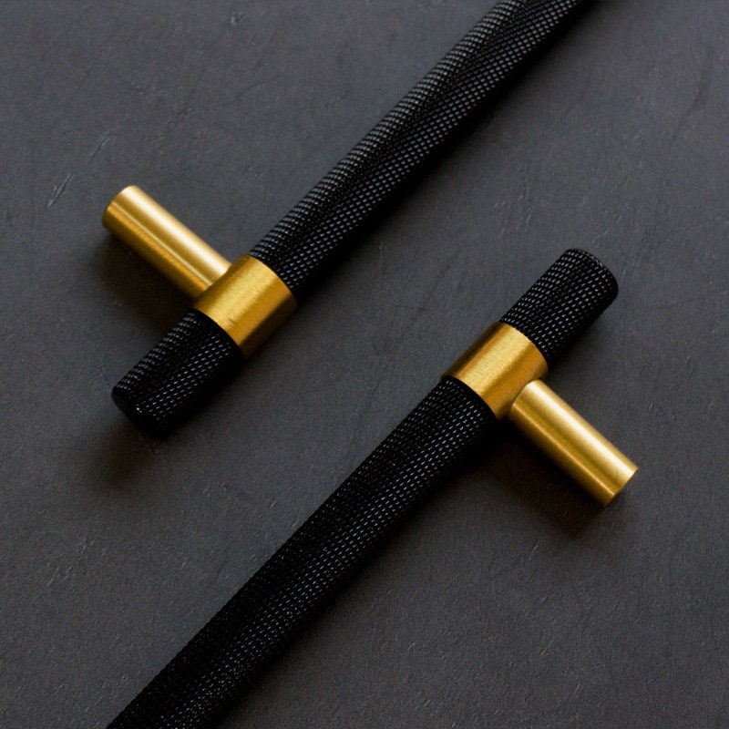 Black Brass handles modern knurled pulls for T bar Etsy
