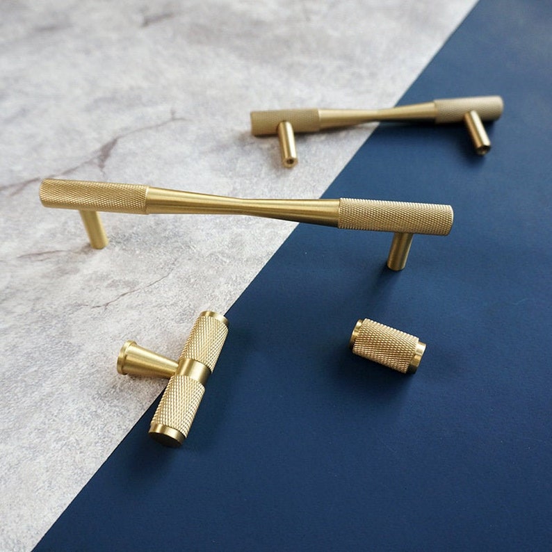 Brass handles modern knurled pulls for T bar pulls Etsy