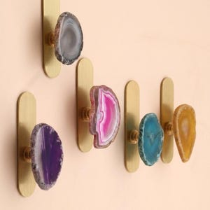 Natural Agate brass wall hook,Colorful agate clothes hook,Towel hanger,Cap Bag hanger,Custom Engraved dresser knob,Cabinet drawer door pull