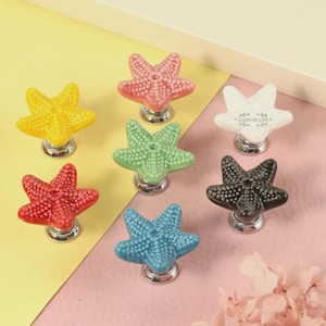 Starfish Ceramic drawer knobs Colorful dresser pulls Custom Engraved wardrobe cupboard knobs cabinet handles Nursery room knobs ocean handle