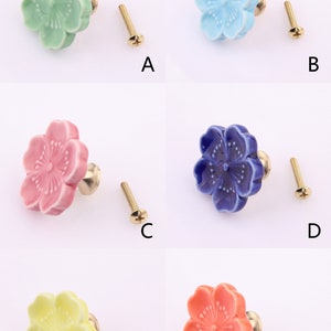 Sakura Ceramic brass knobs ceramic colored glaze Flower drawer pulls wardrobe Knob Nursery room decorations image 5