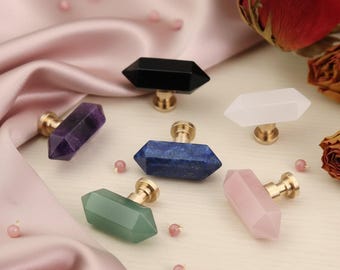 Amethyst Schubladenknopf Obsidian Möbelknauf Custom Engraved Kristall Schrank zieht Schrank Kinderzimmer Knobs Schranktür zieht Küchengriffe