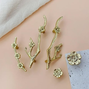 Solid Brass Knobs cupboard drawer pulls Flower wardrobe Knob Custom Engraved Cabinet Knobs Plum Blossom Branch handles Modern Drawer Knob