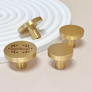 Solid brass Flat Round knob Nordic Style drawer pulls Custom Engraved wardrobe Cabinet Knobs Modern round Drawer Knob simple kitchen handles