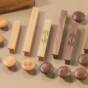 Walnut wood Beech wood handles for Cabinet Modern Drawer Knobs Custom Engraved dresser door handles Nature wood wardrobe pulls Closet knobs