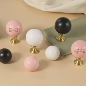 Ceramic ball knobs Black drawer knobs Pink one hole pulls Custom Engraved Wardrobe round knobs Nursery room pulls White cabinet handles