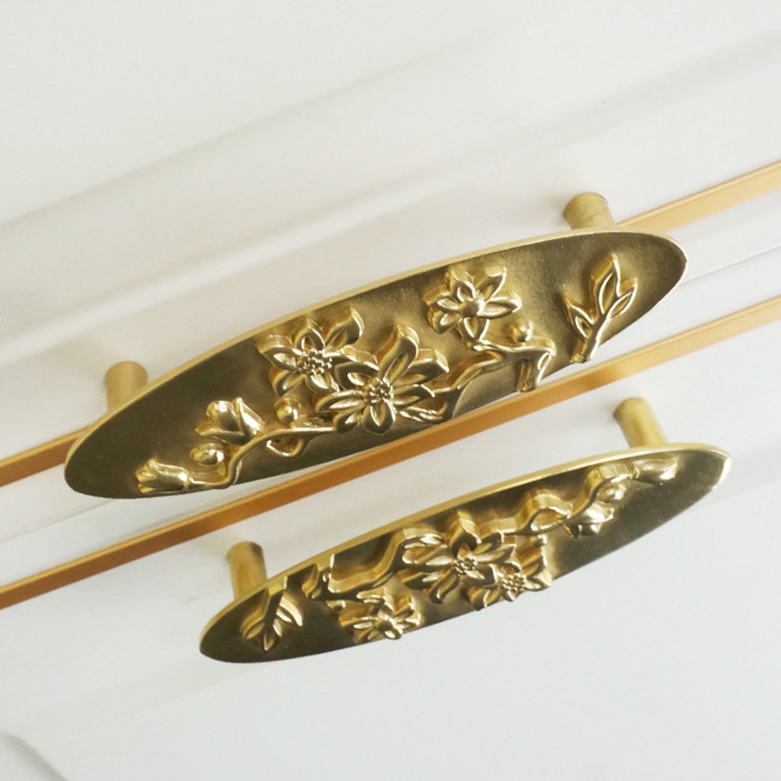 American retro brass plum blossom handle cupboard drawer pulls Etsy