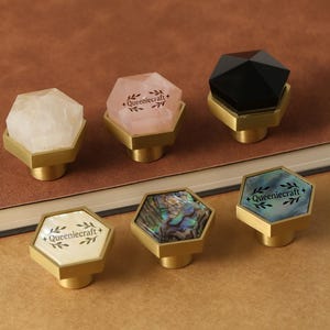 Crystal one hole Knobs hexagon cupboard drawer pulls Custom Engraved luxury shell wardrobe Knob Cabinet Knobs Drawer Knob Obsidian handles