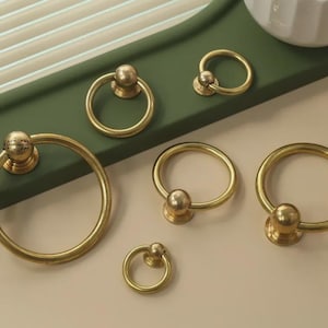 Pure Brass Pull Ring Knobs cupboard drawer pulls Custom Engraved Metal pull ring wardrobe Knob Cabinet Knobs wardrobe dresser handles pulls