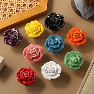 Rose Ceramic drawer knobs ceramic Flower dresser pulls Custom Engraved wardrobe cupboard knobs Nursery room decorations shoe cabinet handles