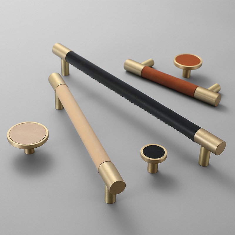 Solid Brass Leather pulls for bar Etsy