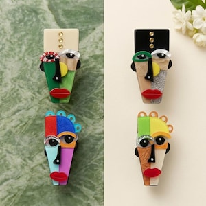 Creative Abstract Face Cabinet Knobs,Picasso Style Acrylic Drawer Pulls,Colorful Brass Base Handles,Artistic Furniture Hardware,Home decor