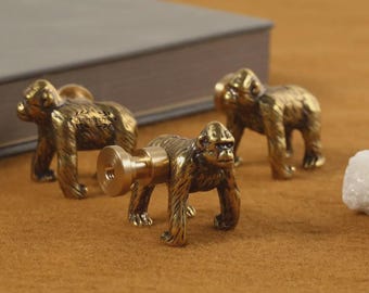 Gorilla solid brass dresser knobs Animal wardrobe handles Custom Engraved cabinet pulls Nursery decorative knobs closet knobs kitchen handle