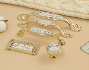 Boutons en céramique à motif floral doré gravés sur mesure pour armoires de cuisine poignées de tiroir pour commode boutons de porte poignée quincaillerie de meubles