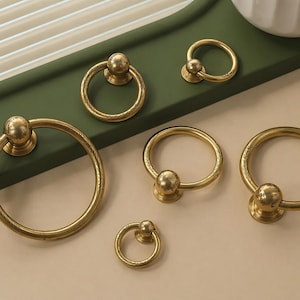 Custom Engraved Pure Brass Pull Ring Knobs cupboard drawer pulls Metal pull ring wardrobe Knob Cabinet Knobs wardrobe dresser handles pulls