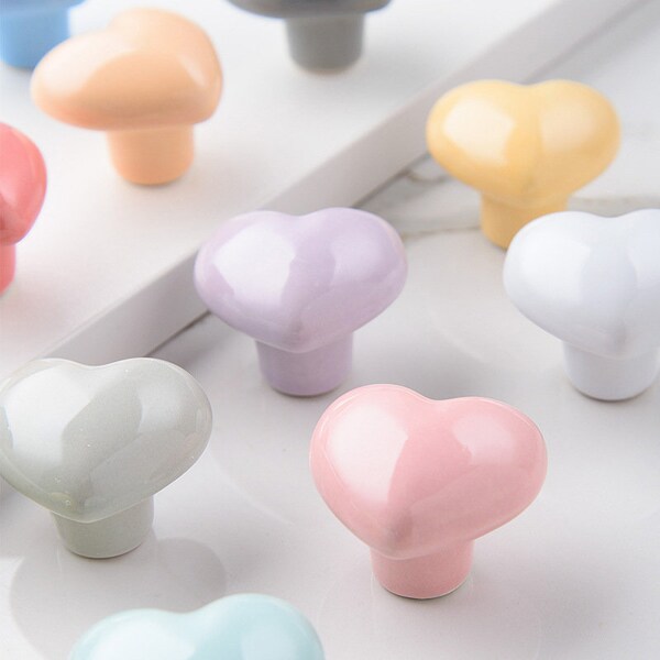 Glossy heart knobs Ceramic drawer knobs pulls handle wardrobe Knob Nursery room decorations cabinet knobs matte black kitchen knobs