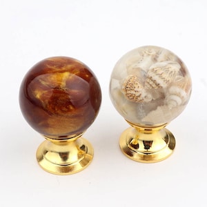 Amber Shell  ball Knobs   Tiger Eye stone ball knobs drawer pulls  wardrobe Knob Cabinet Knobs Modern Drawer Knob gold brass base knobs
