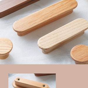 Nature wood handles pulls for Cabinet Modern Drawer Knob dresser door hardware Black walnut Beech Ash Oak wood drawer handles image 4